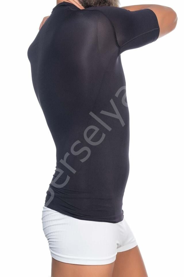 Siyah E1010 Yarım Kol Erkek  Korse Atlet
