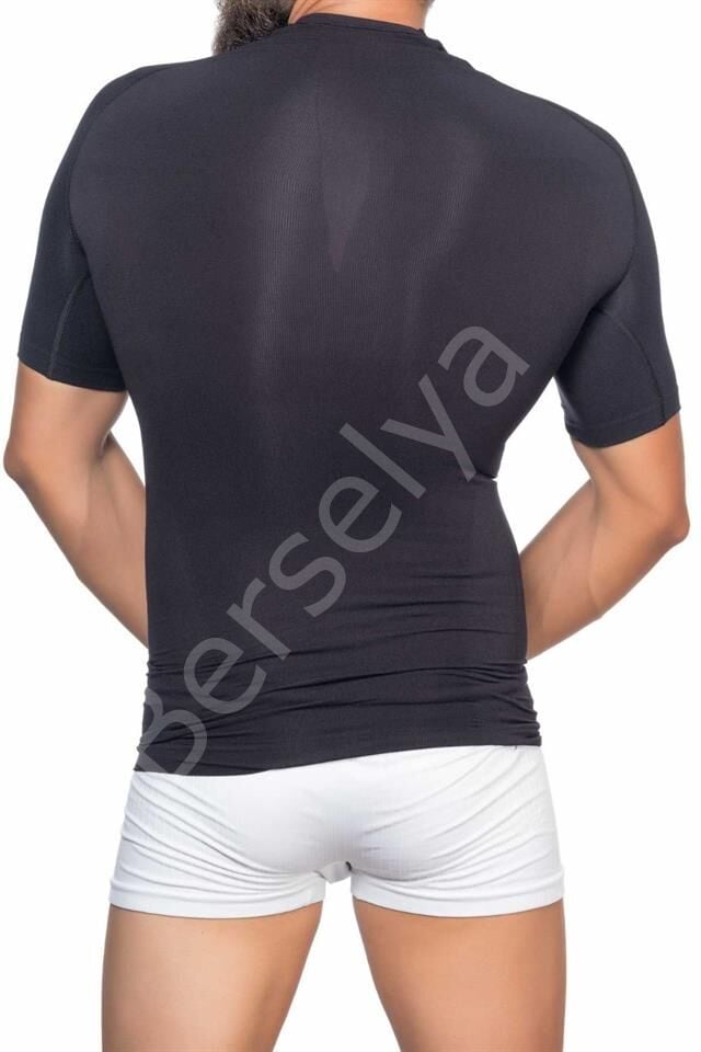 Siyah E1010 Yarım Kol Erkek  Korse Atlet