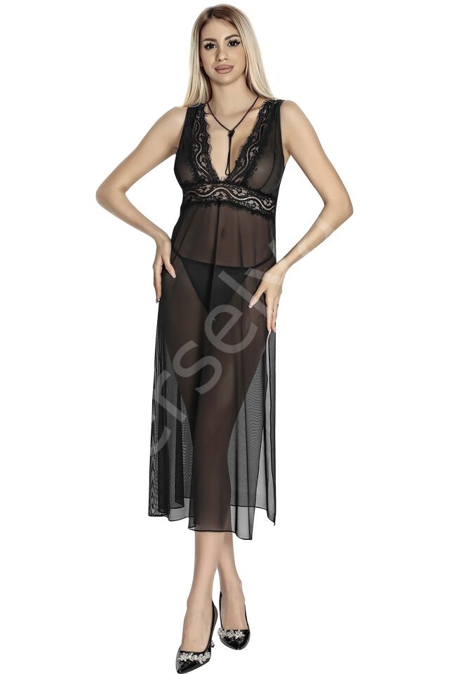 Siyah Dekolteli Gecelik Takım 1806