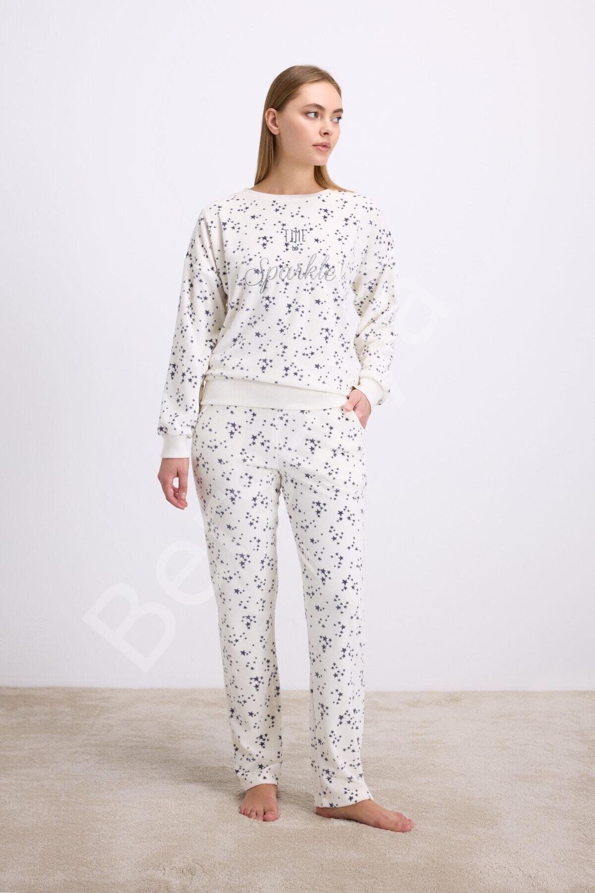 Yıldız Desenli Tencel Pamuklu 2'li Pijama Takımı