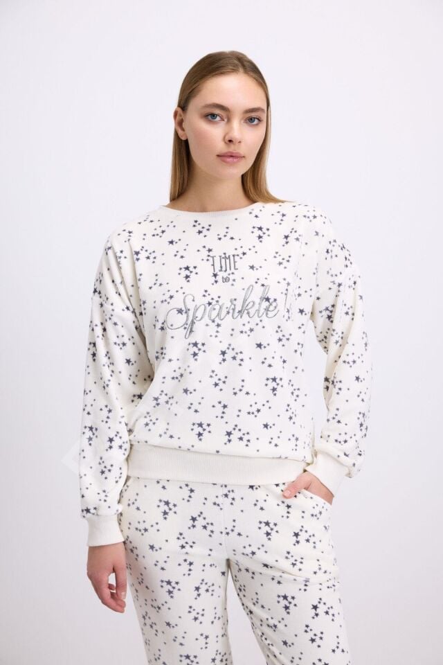 Yıldız Desenli Tencel Pamuklu 2'li Pijama Takımı