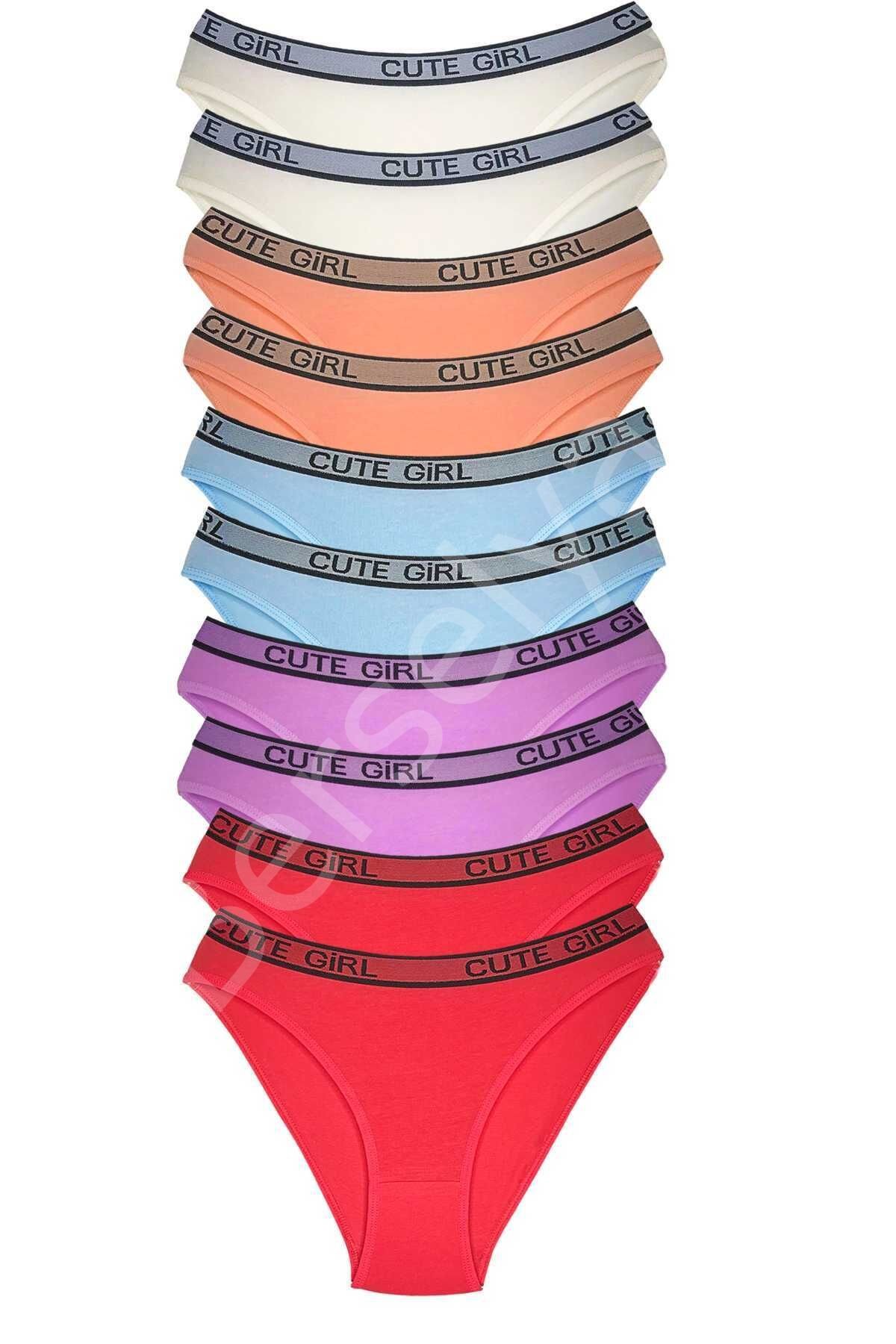 10 Adet Beli Yazılı Pamuklu Kalın Lastik Kadın Slip Külot