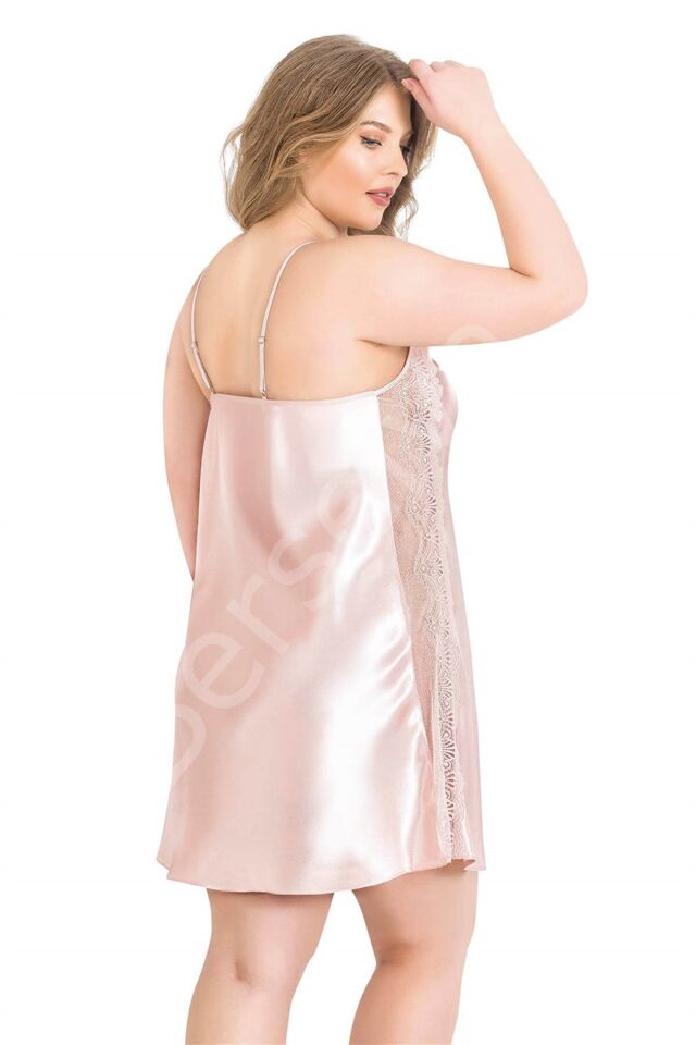 Büyük Beden Pudra Kısa Saten Gecelik