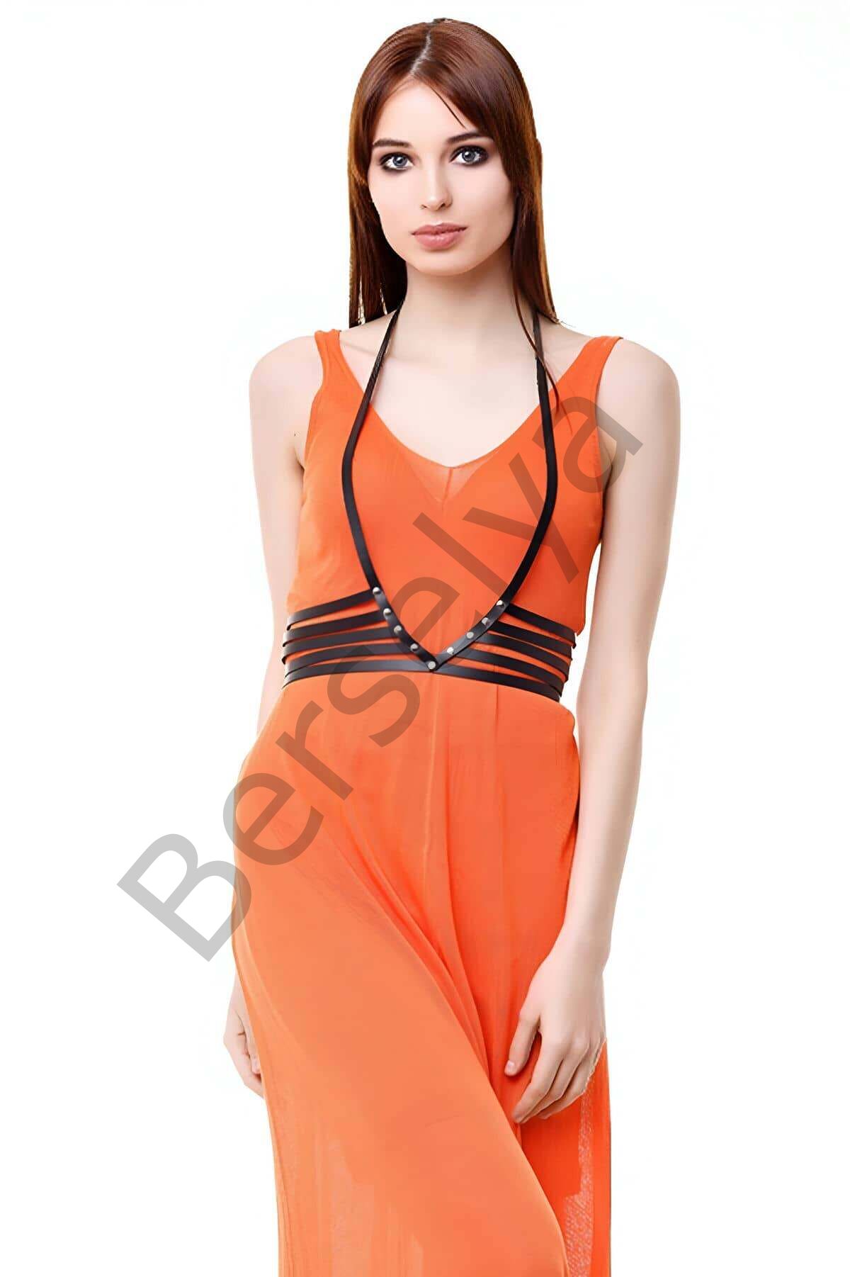 Paralel Desenli Şık Deri Harness - Brf199