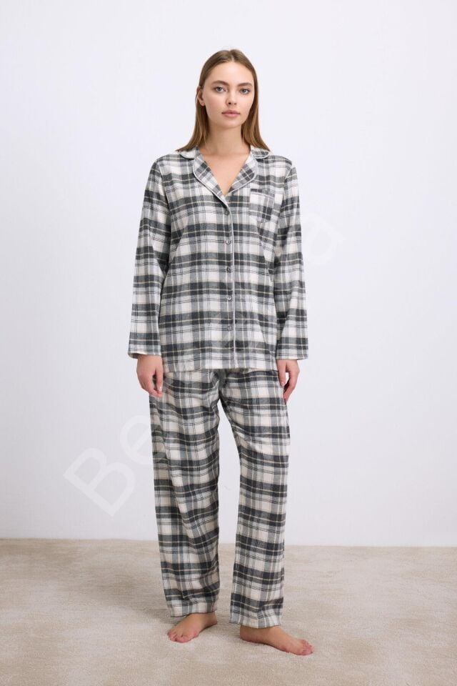 Kareli Flanel Görünümlü Uzun Kollu 2'li Pijama Takımı