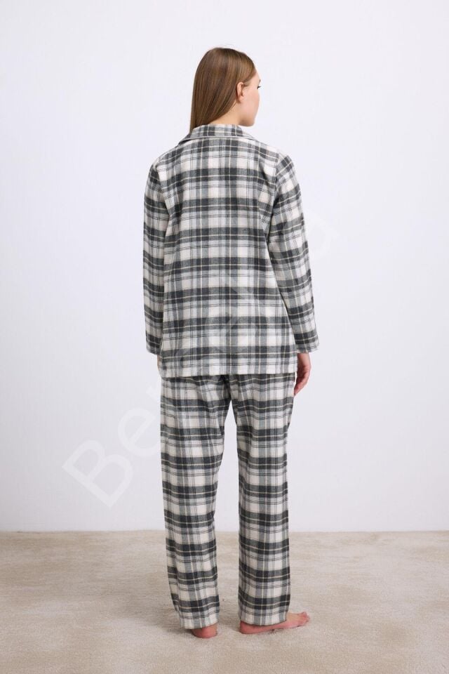 Kareli Flanel Görünümlü Uzun Kollu 2'li Pijama Takımı
