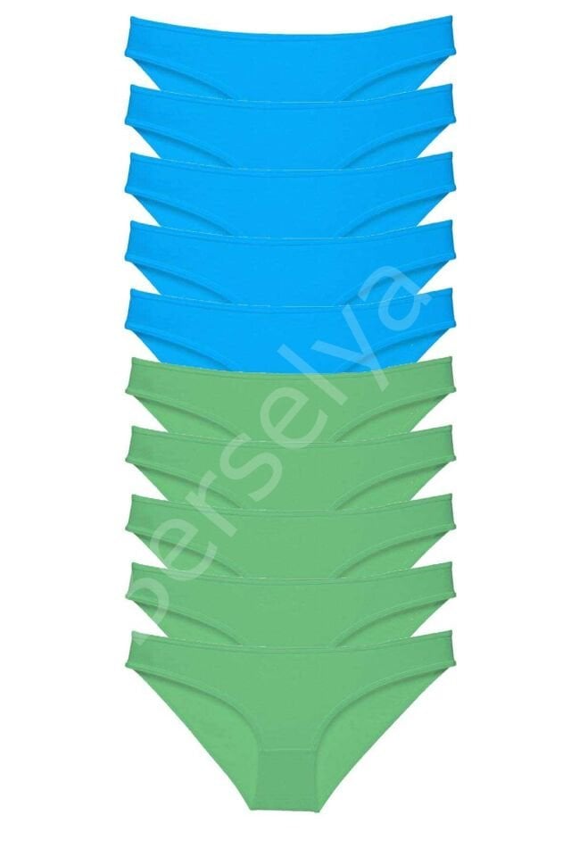 10 Adet Süper Eko Set Likralı Kadın Slip Yeşil Mavi