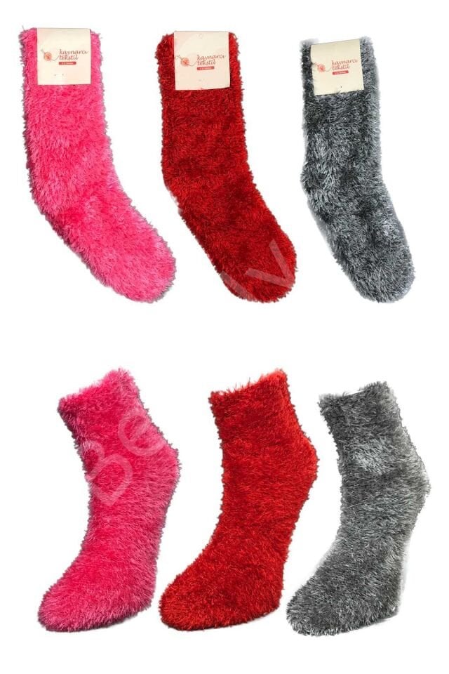 3 Adet Dikişsiz Tüylü Sıcak Tutan Ev Çorabı