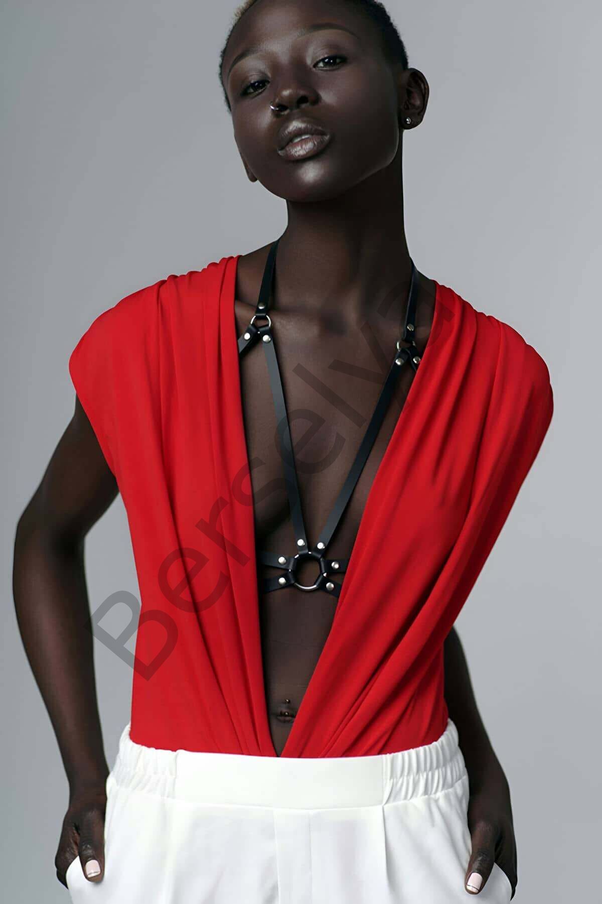 Omuz Göğüs Detaylı Şık Deri Harness - Brf200