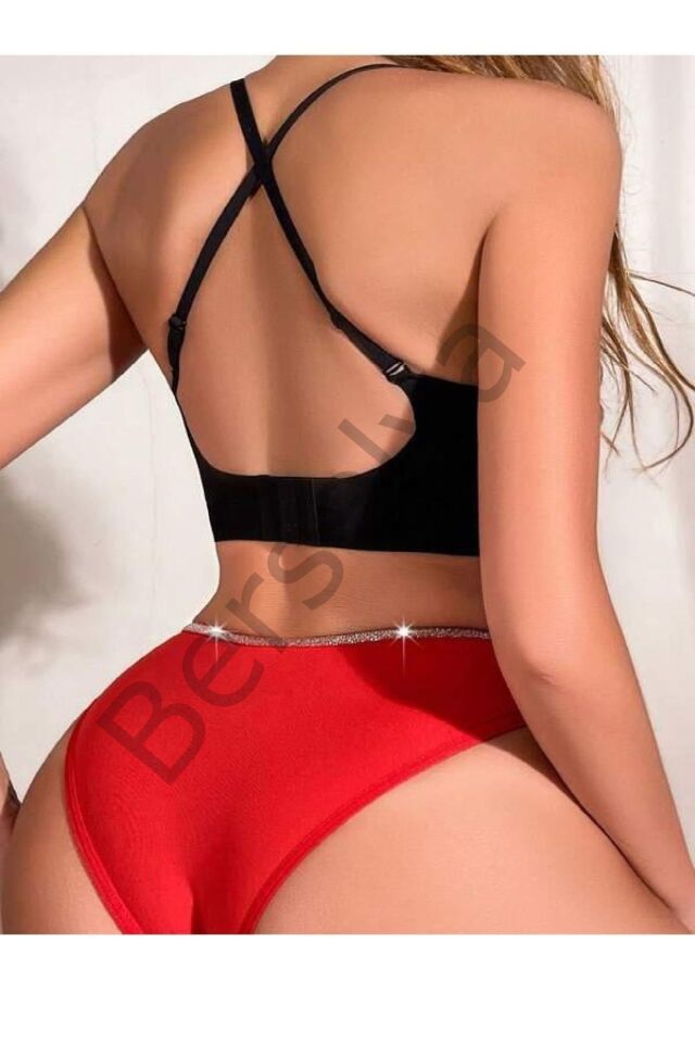 Kırmızı Simli Yanları Şeritli Şık Fantezi Külot