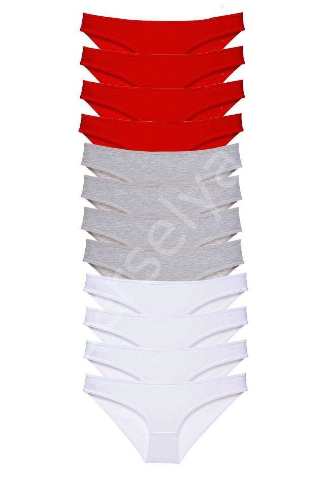 12 Adet Süper Eko Set Likralı Kadın Slip Külot Kırmızı Gri Beyaz