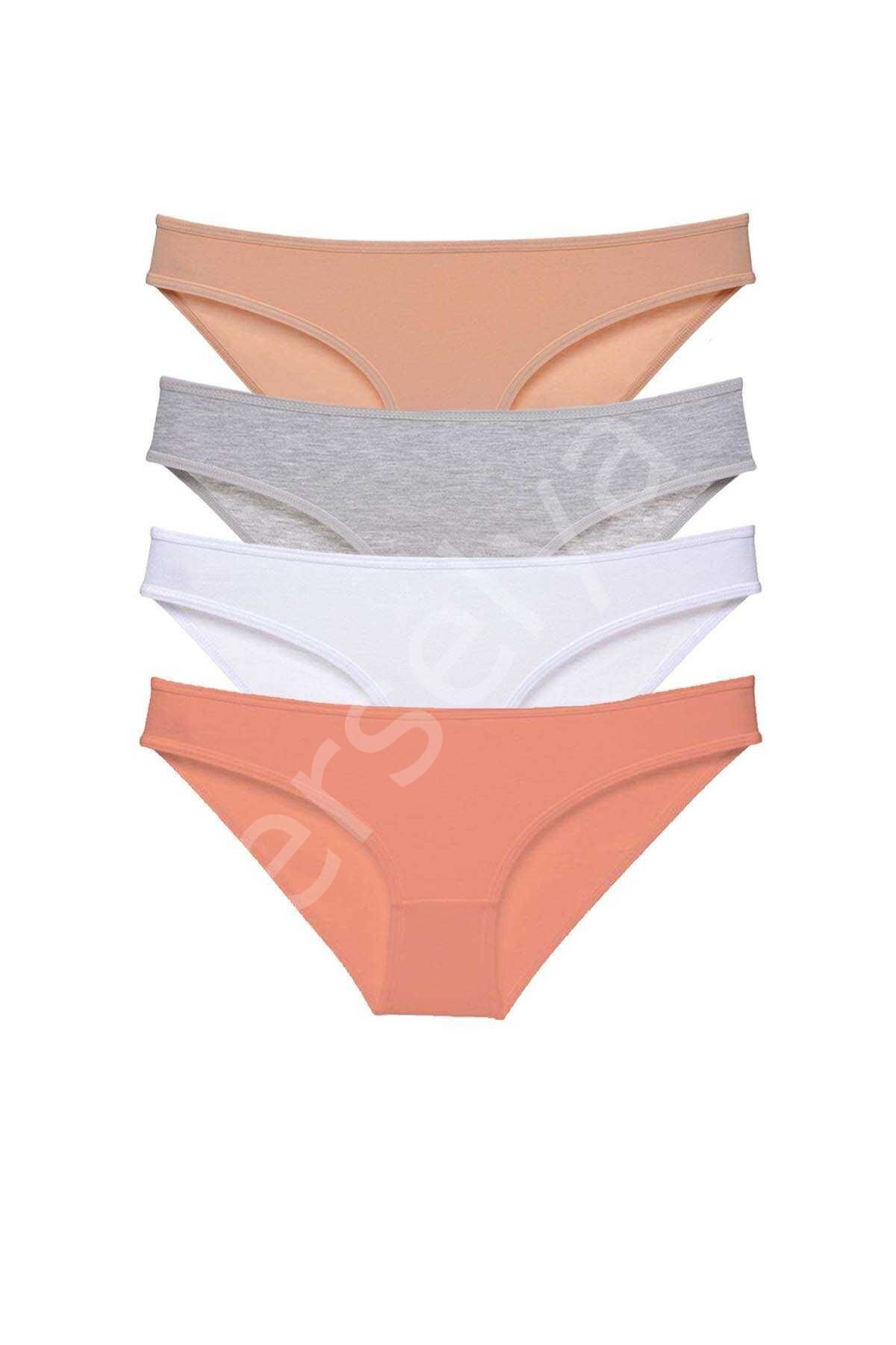 4 adet Süper Eko Set Likralı Kadın Slip Külot Ten Gri Beyaz Pudra M