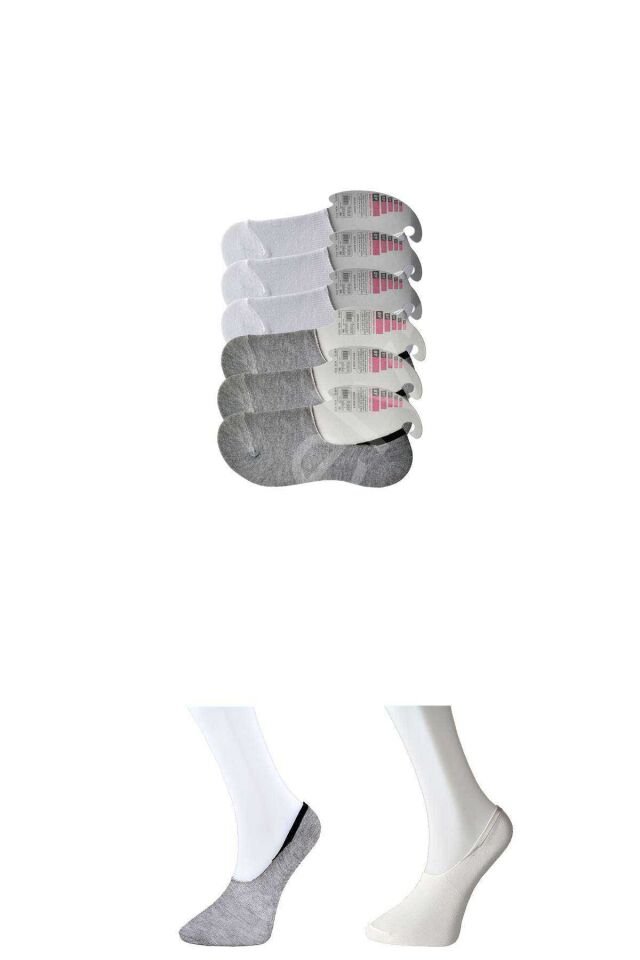 Gri ve Beyaz Kadın Babet Çorap 6 çift