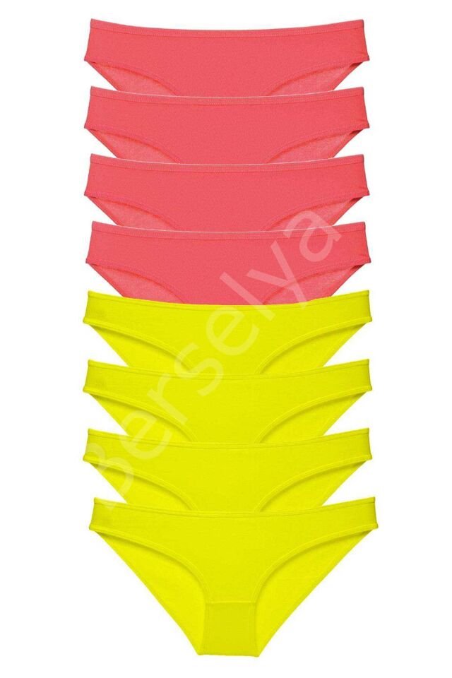 8 adet Süper Eko Set Likralı Kadın Slip Külot Sarı Fuşya S