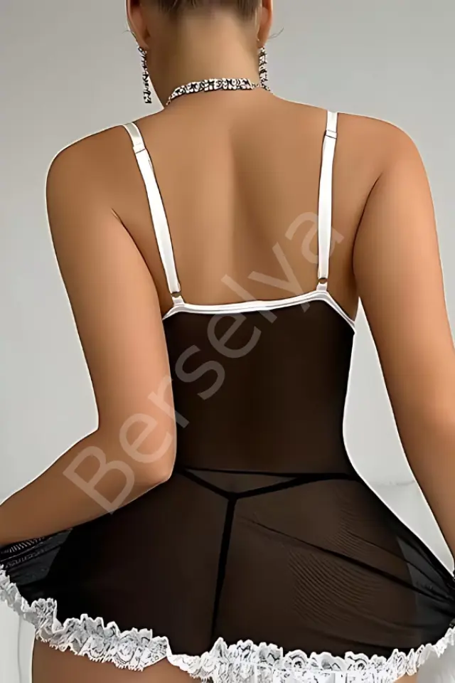 Etekli Siyah Gecelik