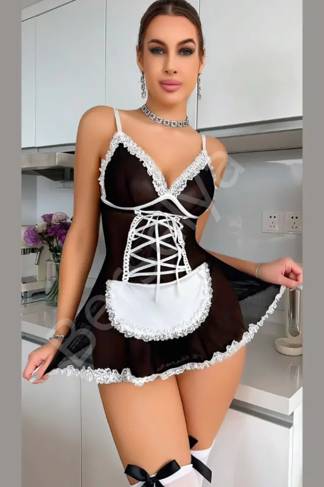 Etekli Siyah Gecelik