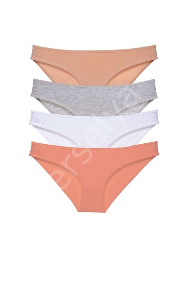 4 adet Süper Eko Set Likralı Kadın Slip Külot Ten Gri Beyaz Pudra L