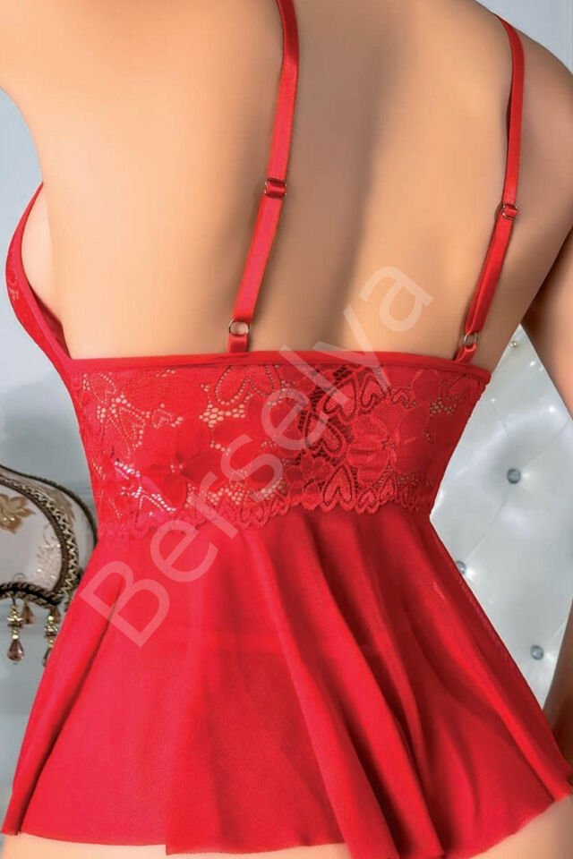 Kadın Kırmızı Zincir Detaylı Bodysuit 3597