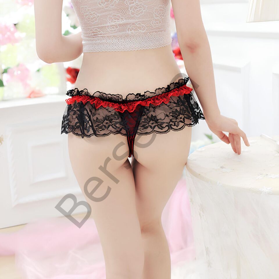 Kadın Kırmızı Fiyonklu Seksi Külot