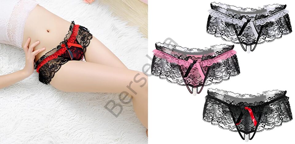 Kadın Kırmızı Fiyonklu Seksi Külot