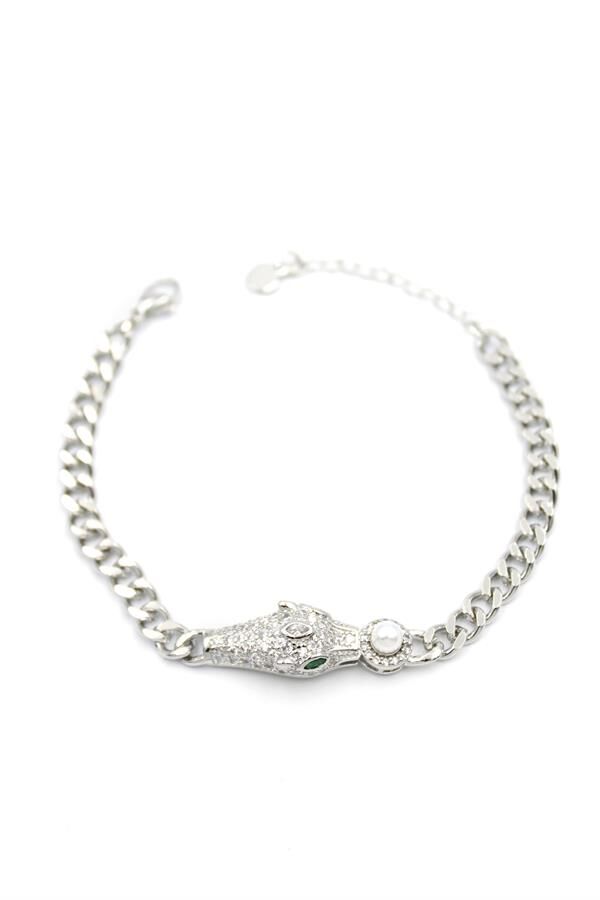 Zirkon Taşlı Leopar Bileklik - Gümüş