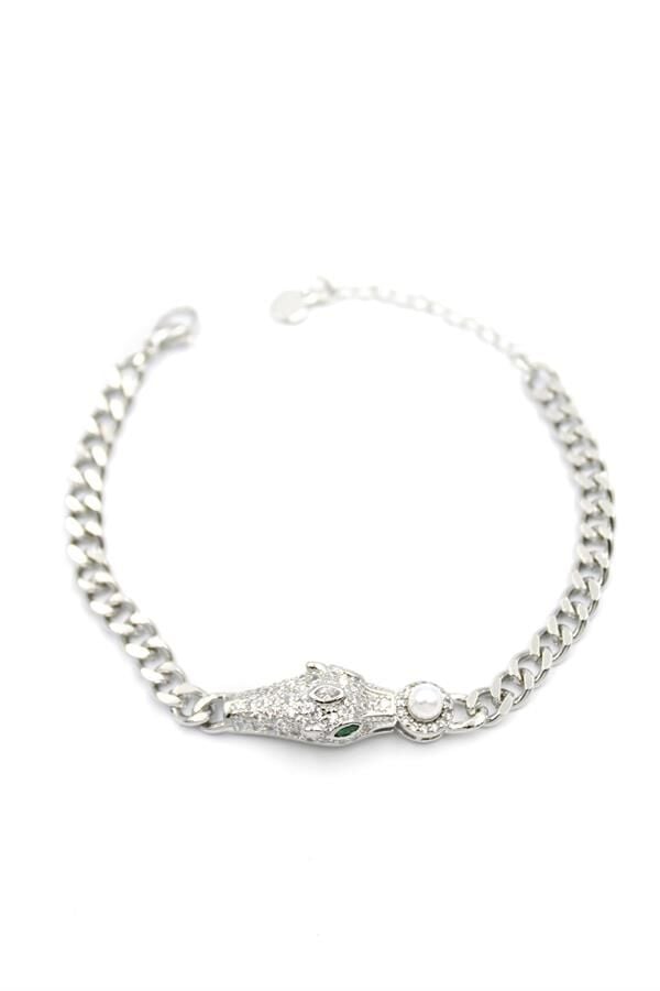 Zirkon Taşlı Leopar Bileklik - Gümüş