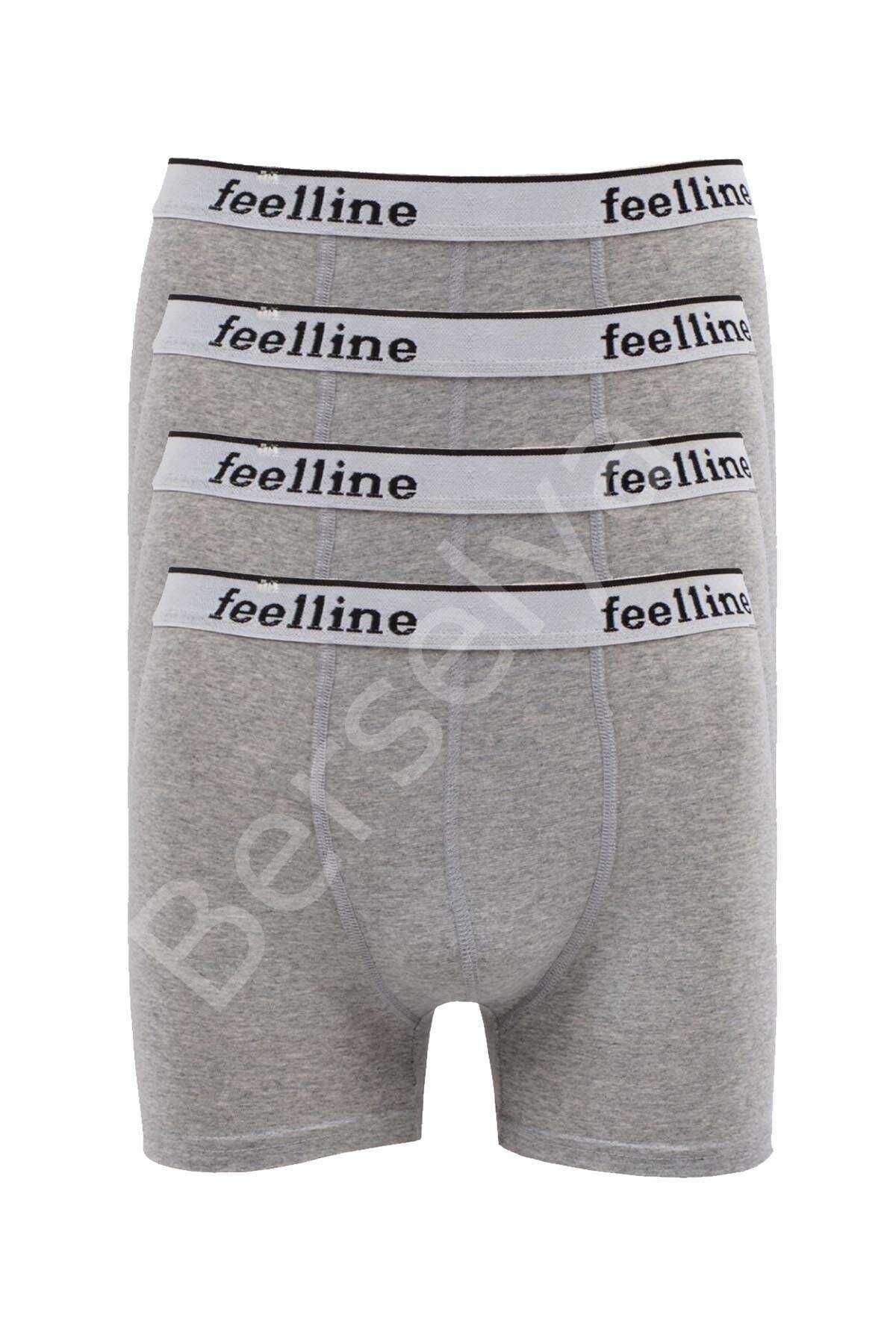 4 adet Feelline Gri Pamuklu Doğal Likralı Erkek Boxer L