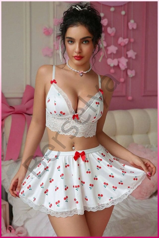 Kadın Kirazlı Fiyonklu Seksi Kostüm