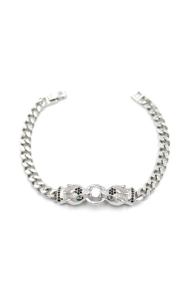 Zirkon Taşlı Leopar Bileklik - Gümüş