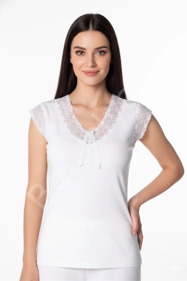 Kadın Dantelli Taşlı Yarım Kollu Atlet B636