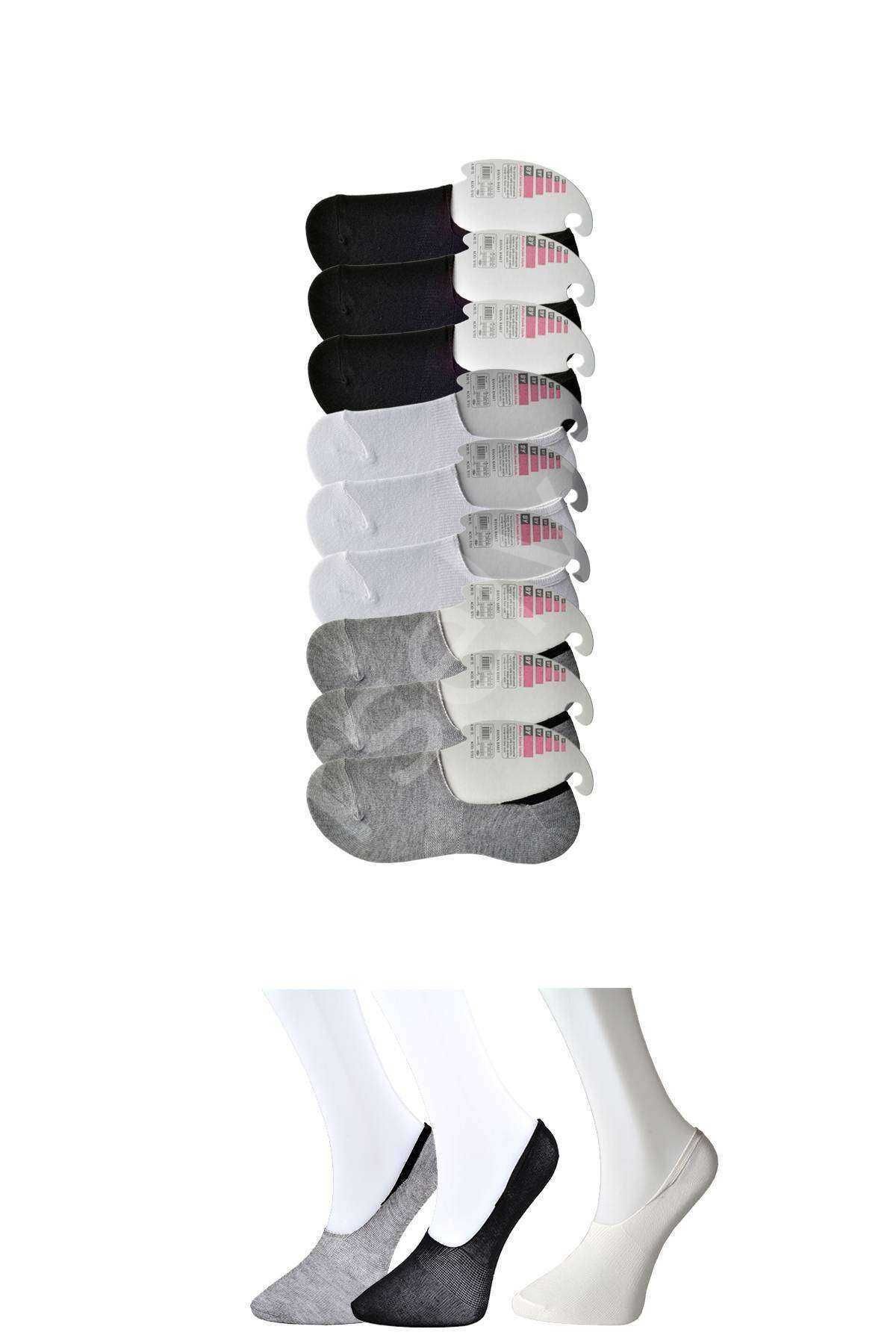 Siyah Gri ve Beyaz Kadın Babet Çorap 9 çift