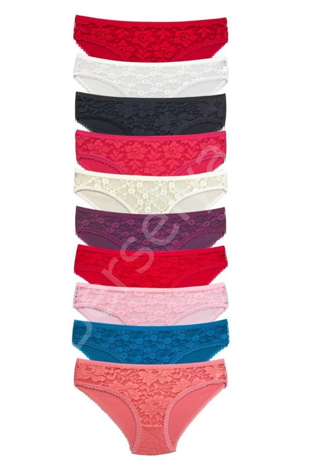 10 Adet Önü Dantelli Transparan Kadın Slip Külot S231