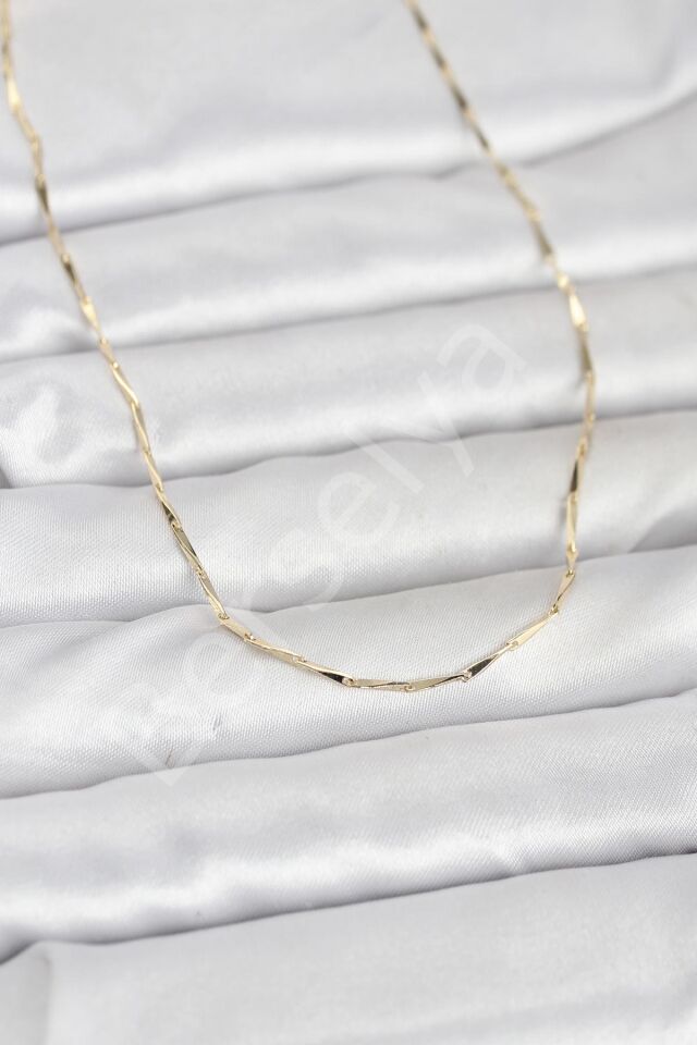 CM 14K Gold Renk Çubuk Kesme Zincir Model 60 cm Kadın Kolye