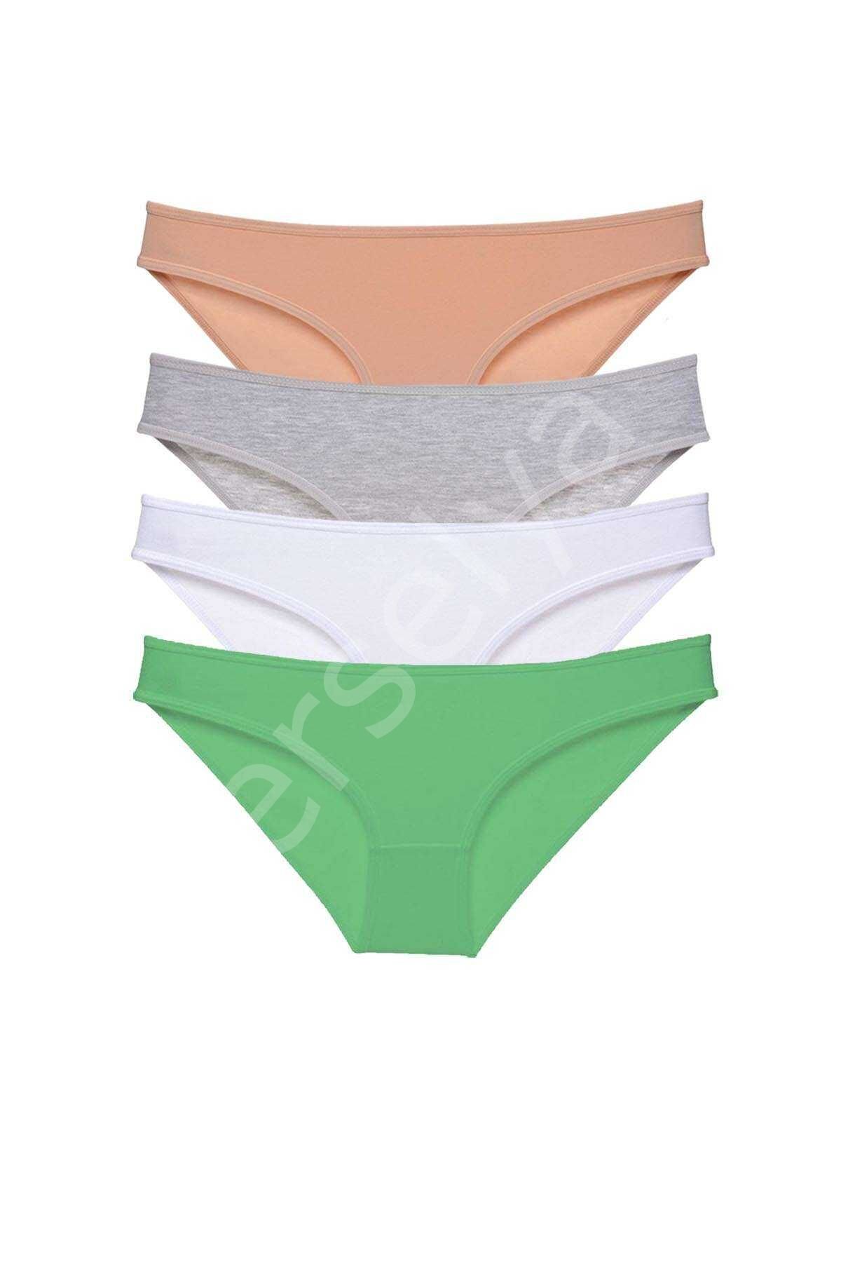 4 adet Süper Eko Set Likralı Kadın Slip Külot Ten Gri Beyaz Yeşil XL