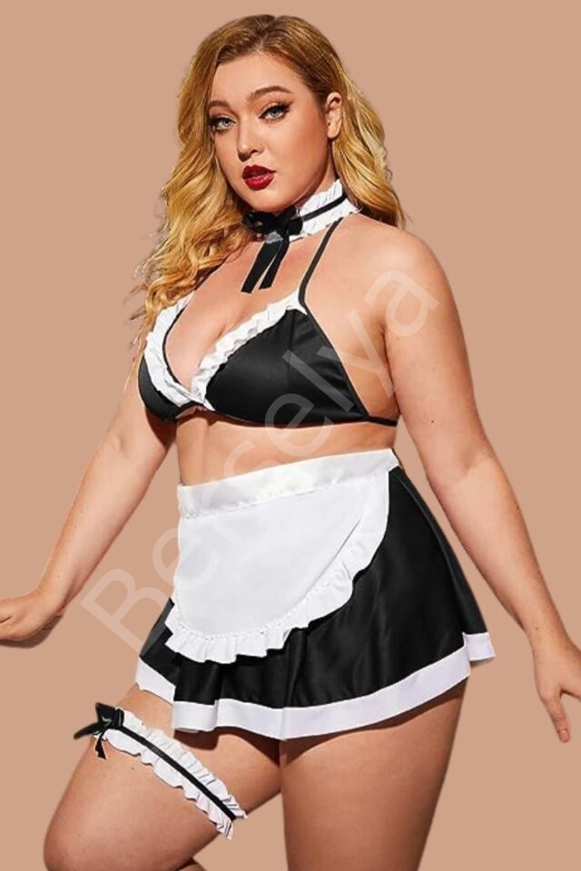 Hizmetci Siyah Yanları Saten Şık Fantezi Kostüm 50888bt