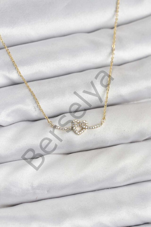 Pirinç Gold Renk Düğüm Kalp Model Kadın Kolye