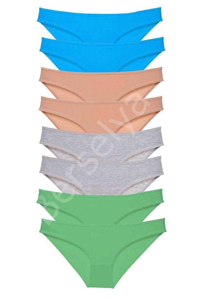 8 Adet Süper Eko Set Likralı Kadın Slip Külot Ten Gri Yeşil Mavi