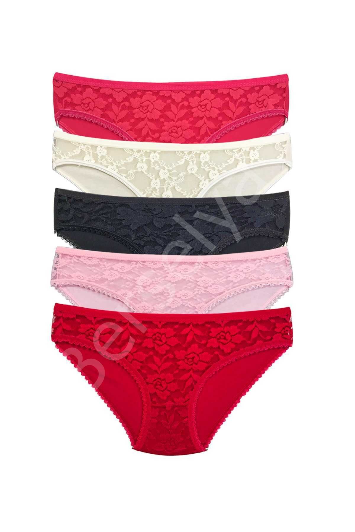 5 Adet Önü Dantelli Transparan Kadın Slip Külot S59