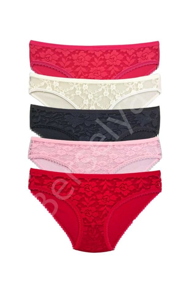 5 Adet Önü Dantelli Transparan Kadın Slip Külot S59