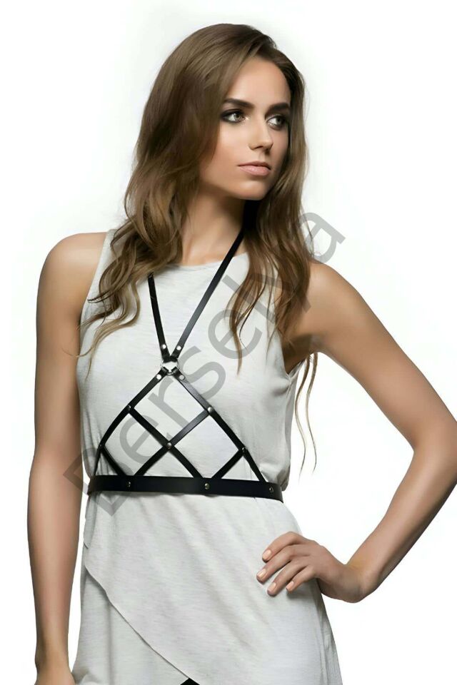 Kare Detaylı Şık Elbise Üzeri Deri Aksesuar - Brf187