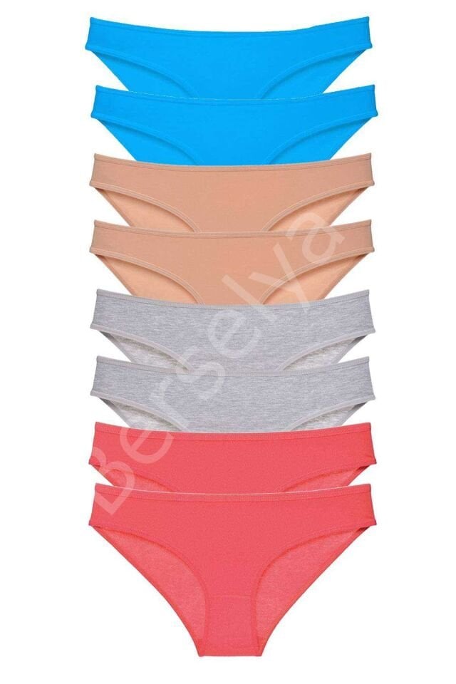 8 Adet Süper Eko Set Likralı Kadın Slip Külot Ten Gri Fuşya Mavi