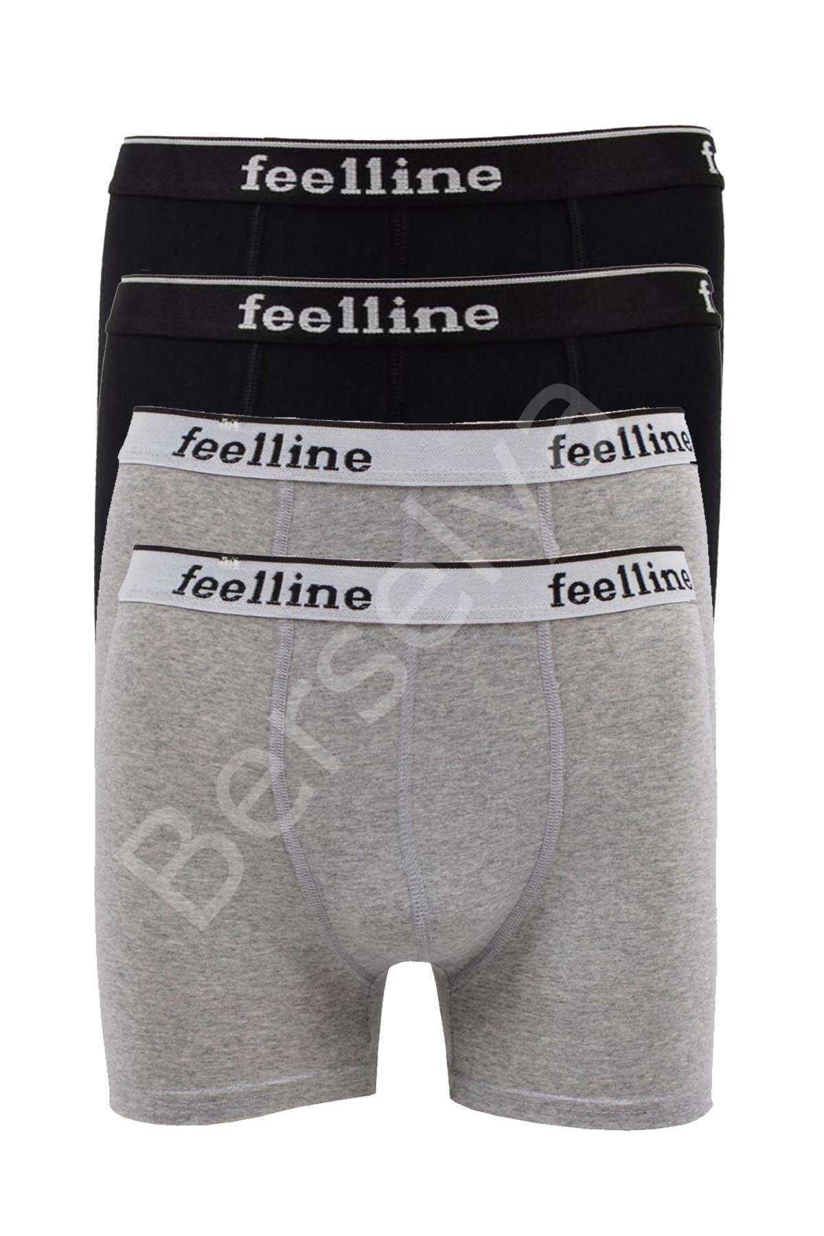 4 adet Feelline Siyah ve Gri Pamuklu Doğal Likralı Erkek Boxer L