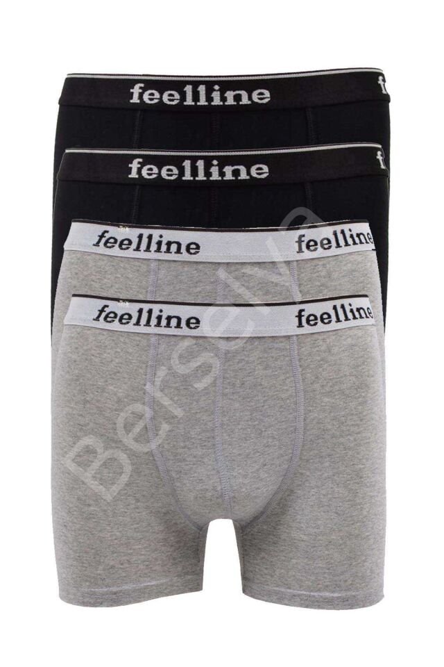 4 adet Feelline Siyah ve Gri Pamuklu Doğal Likralı Erkek Boxer L