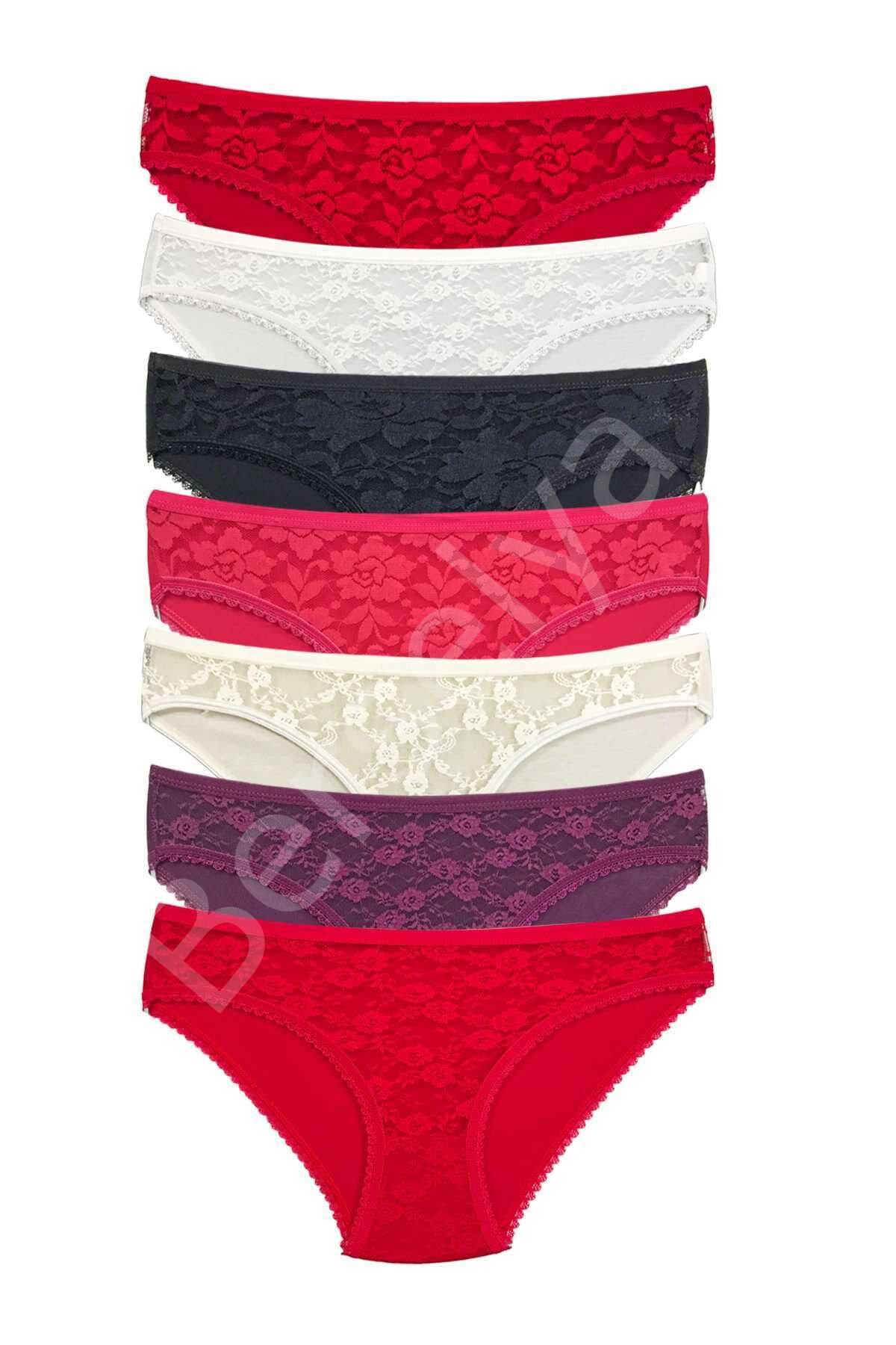 7 Adet Önü Dantelli Transparan Kadın Slip Külot S1