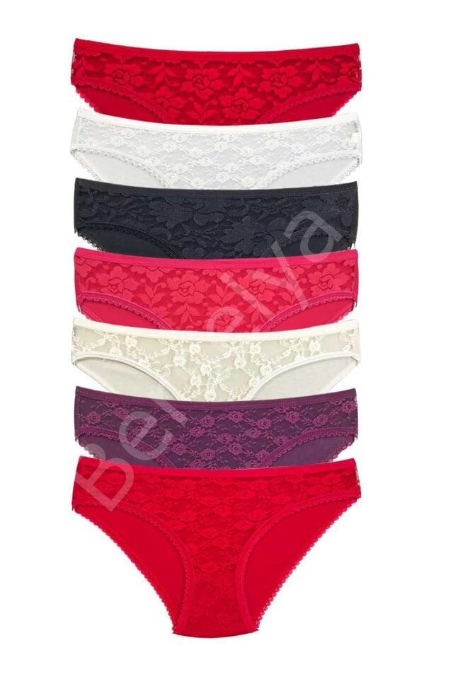 7 Adet Önü Dantelli Transparan Kadın Slip Külot S1