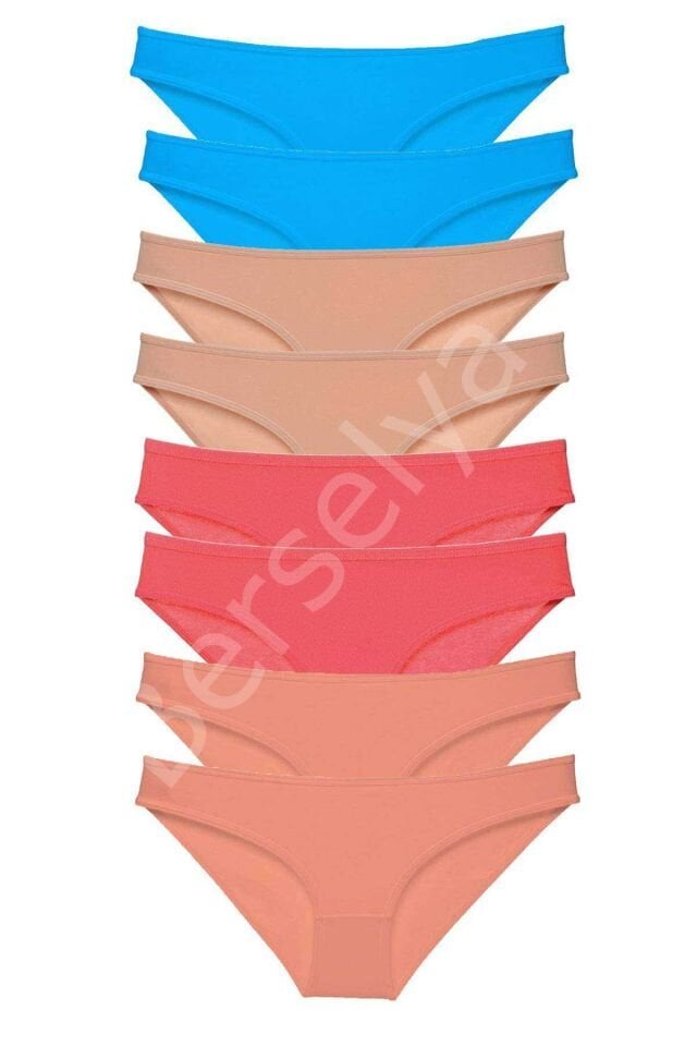 8 Adet Süper Eko Set Likralı Kadın Slip Külot Ten Pudra Fuşya Mavi