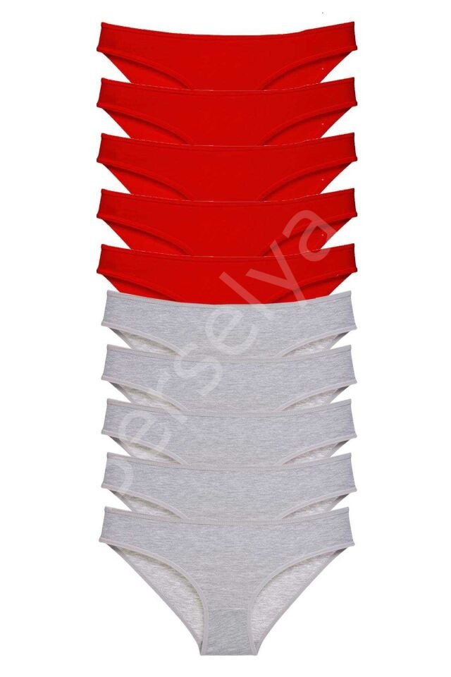 10 adet Süper Eko Set Likralı Kadın Slip Külot Kırmızı Gri