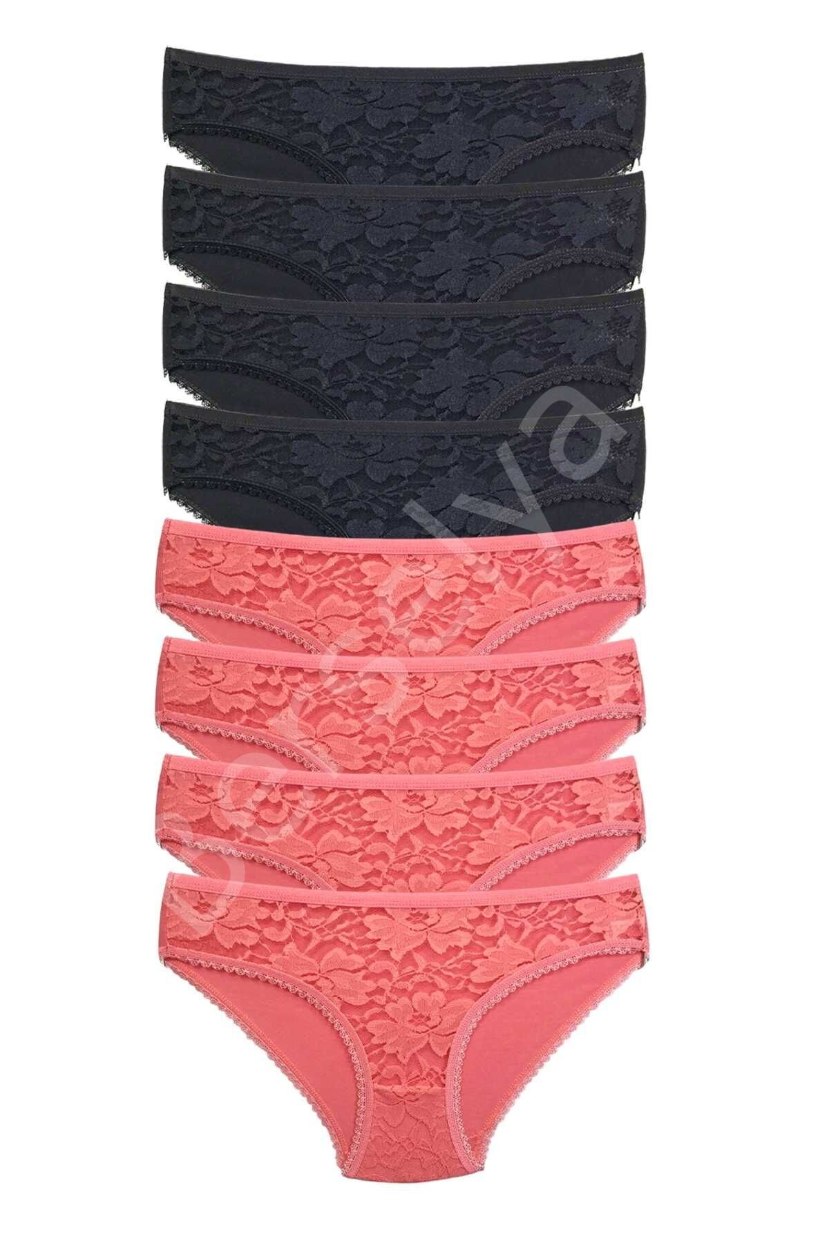 8 Adet Önü Dantelli Transparan Kadın Slip Külot S24