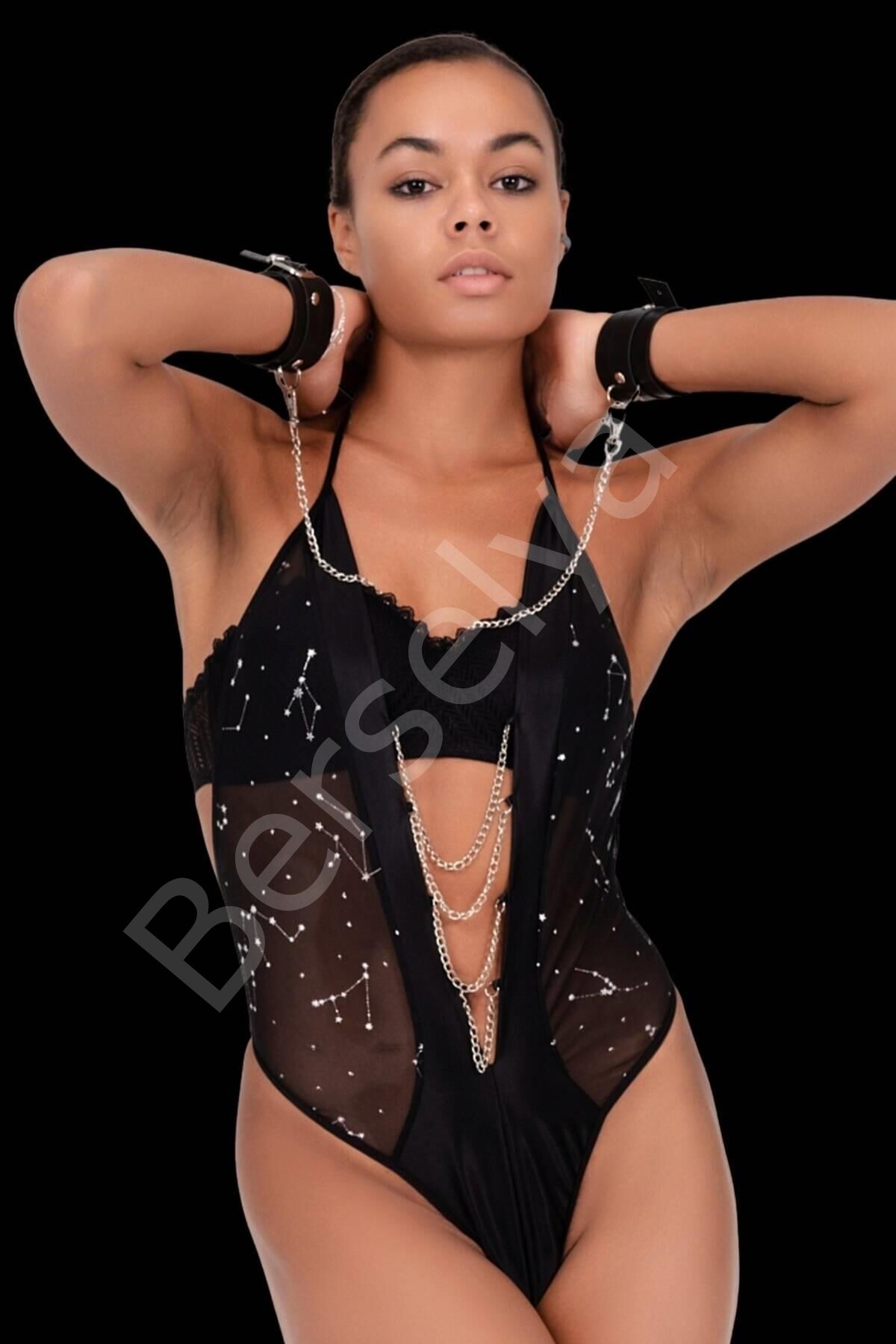 Baskılı Tül Ve Önü Zincirli Şık Babydoll  51190-1