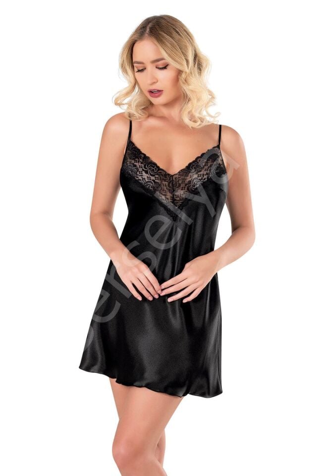 Siyah kısa Saten Gecelik